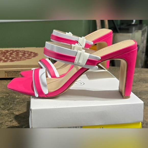 The Drop Avery Square Toe Two Strap High Heeled Sandal #780 - Picture 5 of 16